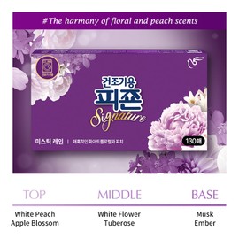 Pigeon Signature Dryer Sheets Laundry Fabric Softener, White Floral & Peach, Mystic Rain, Reduce Static Cling, Eliminate Strong Odor, Infused with Flower Essence, Safe for All, 130 Counts