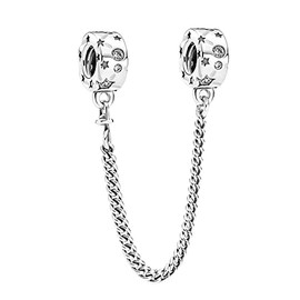 Lkwrideiny Stars & Galaxy Safety Chain Charm 925 Sterling Silver Pendant,Jewelry Beads Gifts for Women Bracelet&Necklace