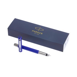 Parker Vector Premium Fountain Pen - Blue Barrel with Chrome Trim - Fine Nib - Gift Boxed
