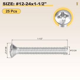 METALLIXITY Phillips Cross Recessed Countersunk Head Screws Bolts (#12-24x1-1/2") 25Pcs, 304 Stainless Steel Flat Head Woodworking Machine Screws - for Furniture Assembly DIY Projects, Silver