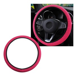 Yourkar Elastic Steering Wheel Cover, 15"×15" Comfy Breathable Stretch Steering Wheel Protector, Ice-Silk Cloth Polyester Steering Wheel Cover for Men Women, Car Accessories (Rose Red)