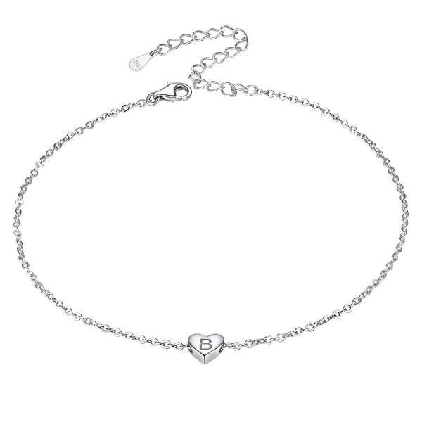Silver Anklets with Initial, Womens Ankle Bracelet 925 Sterling Silver