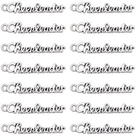 SUNNYCLUE 1 Box of 100 Cheer Charms Silver Cheerleader Charm Bulk Antique School Sports Spirit Pendant Cheerleading Word Charms for Jewellery Making Charms Earrings Key Chain Gifts Verse