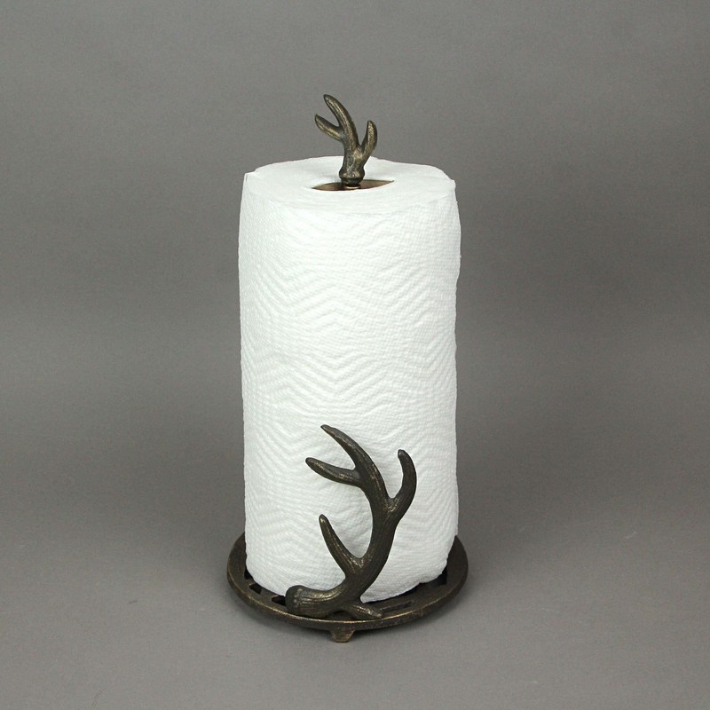 Rustic Brown Cast Iron Deer Antler Countertop Paper Towel Holder