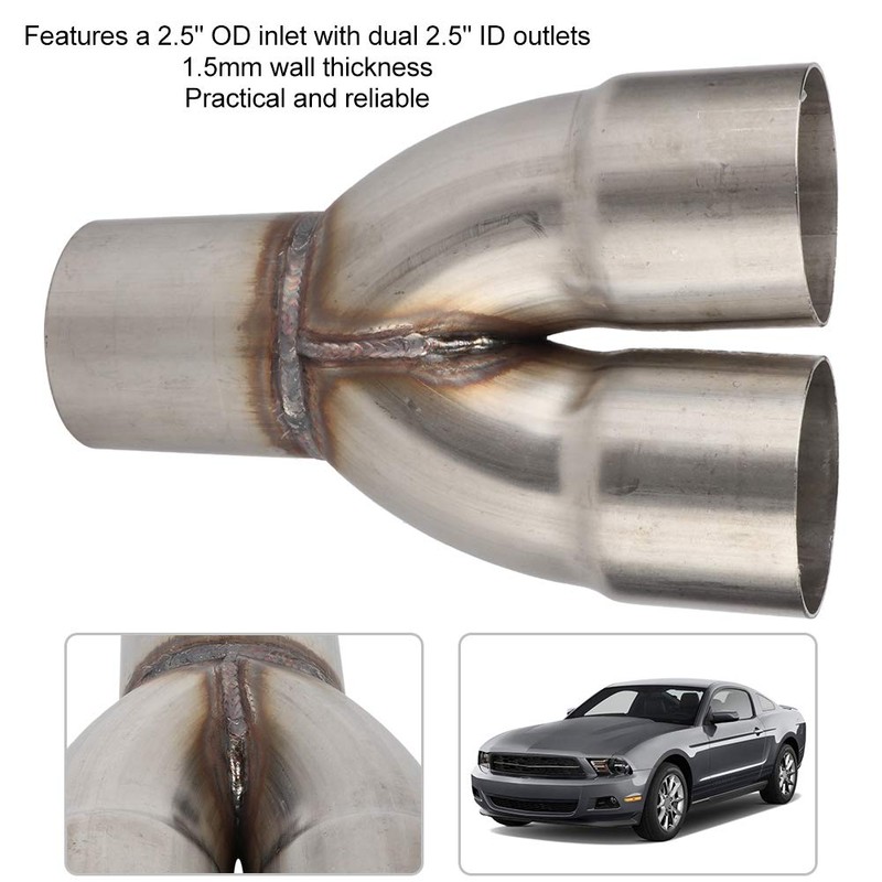 Gorgeri Stainless Dual Pipe,Universal Stainless Exhaust Y Pipe Adapter 2.5in