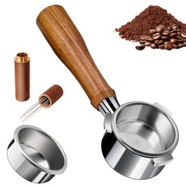 54mm Bottomless Portafilter with Stirrer Tool, Filter Basket, Rosewood Handle, 3 Ears Espresso Portafilter for Breville/Sage Espresso Machines, Stainless Steel Espresso Accessories Set