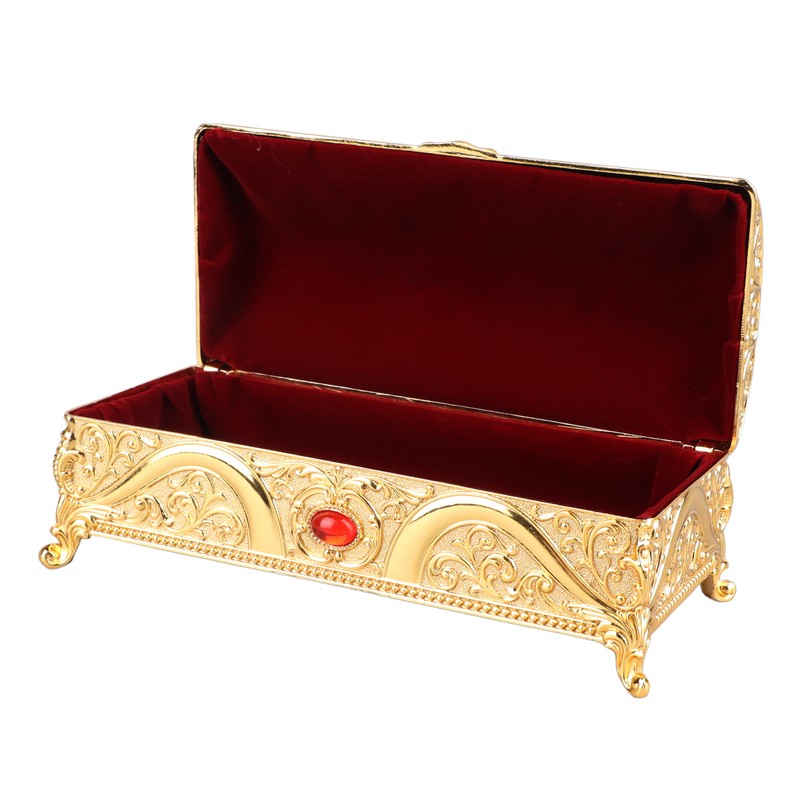 Vintage Metal Jewelry Box Rectangle Delicate Pattern Trinket Box with