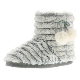 Womens ankle boot slipper botee style with pom poms Grey 6 UK