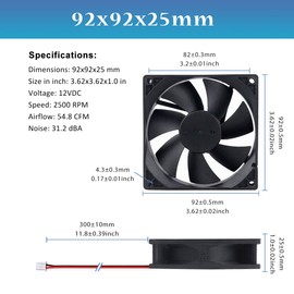 GDSTIME Small Fan,92mm x 25mm 9cm DC 12V Mini Brushless Cooling Fan Computer Case PC RV Fridge Cooling Ball Bearing, 2PIN