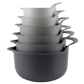 COOK WITH COLOR Nesting Plastic Mixing Bowl Set with Pour Spouts and Handles, Gray, 6 Piece Non-Slip