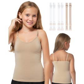 iMuchic Camisole Tank Tops for Girls, Stretch Undershirts Comfortable Camis with Clear Straps and Silicone Cover (US, Alpha, Medium, Regular, Regular, Beige)
