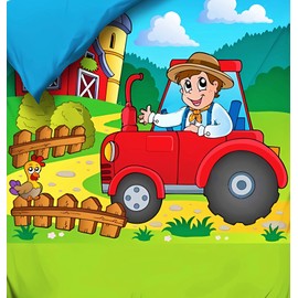 JACK Children's Renforce Baby Bed Linen 2-Piece 100 x 135 cm Tractor Farmer Field Colourful Zip