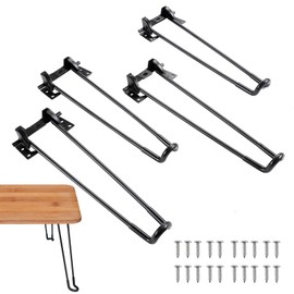 MAOPINER 12.6"/32cm Foldable Hairpin Table Legs Furniture Legs Heavy Duty Metal Folding Table Legs for Furniture Home DIY Projects, with Mounting Screw, Black (12.6 inch)