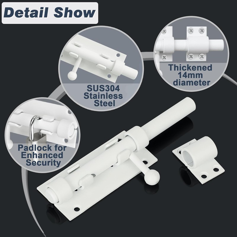 Alise 8 Inch SUS304 Stainless Steel Gate Latch, Padlock-Style Slide