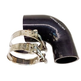 HEAAEH RACING 90 Degree ID 3 Inch to 4 Inch 4ply Reducer Silicone Hose With Clamp Black (76-102MM)