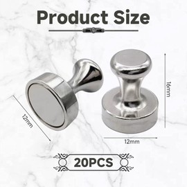 Pack of 20 Magnets, Strong Fridge Magnets, Neodymium Magnets, Whiteboard Magnets, Craft Magnets, Mini Magnets, Reusable Magnets (Silver)