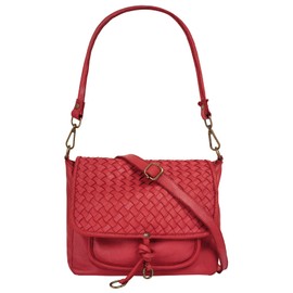 Samantha Look Women's Genuine Leather Shoulder Bag, Made in Italy, Vintage Leather Bag, Handbag with Braided Design, Shoulder Bag, 2-in-1, 021378, red