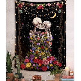 YISUMEI The Kissing Lovers Skull Tapestry for Bedroom Aesthetic Flowers Star Tapestry Wall Hanging for Room Decoration (M/130x150cm)