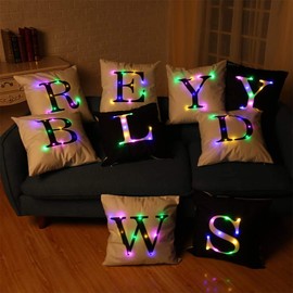 ZUODU Creative LED Colorful Flashing Velvet Letter Cushion Cover Pillow Cover - Bar, Party, Festival, Gift Use - 18”x18” or 45cm x 45cm 1pc (Z-Black)