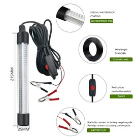 YEGRUEB LED 12V Night Fishing Light, 20W Underwater Fishing Finder 2000LM, IP68 Fish Attracting Lamp, Green With 5M Power Cord