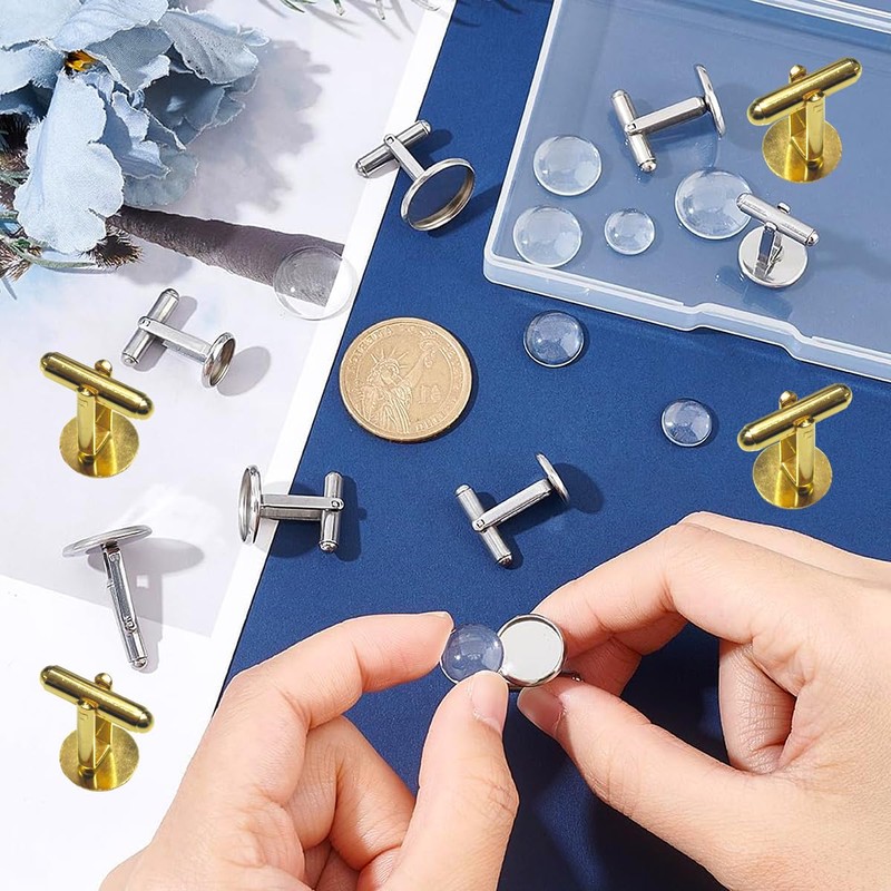 30pcs Silver Round Blank Setting Base Pad, Elite Cufflinks, Stainless
