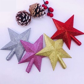 6 Inches Glittered Mini Star Christmas Tree Topper Star Treetop for Holiday Small Christmas Tree Ornaments, Gold and Red (2 Pack)