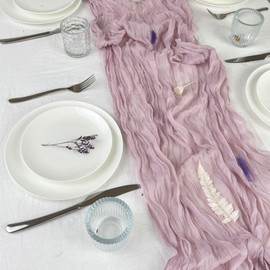 BOAOYIGE Dusty Rose Cheese Cloth Table Runner 120 Inch 10 FT Spring Pink Rustic Boho Gauze Cheesecloth Runner for Wedding Baby Shower Bridal Garden Party Sheer Valentine's Day Home Decorations 1Pack