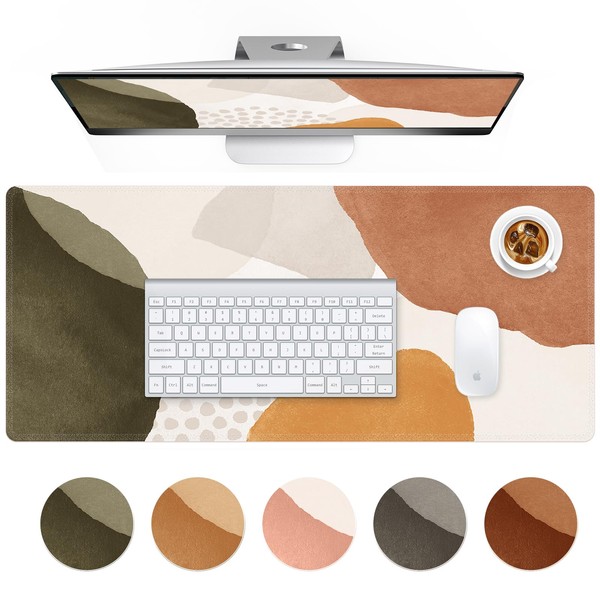HAOCOO Boho Desk Mat, Computer Desk Pad, Large Mouse Pad for Desk, XXL Gaming Mousepad Cute for Desktop with Non-Slip Base, Waterproof Laptop Keyboard Mat for Office Home, Brown Beige