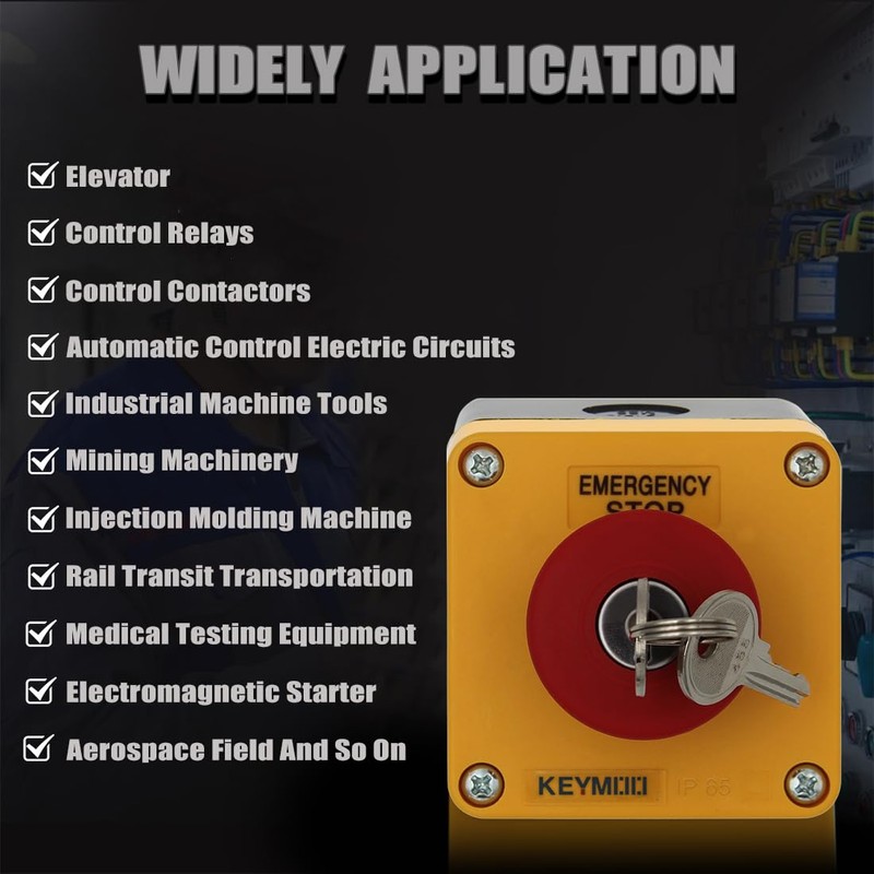 KEYMOO Emergency Stop Push Button Switch with Key Lock, 1NC