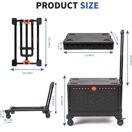 TBXsmique Foldable Utility Cart Collapsible Crate Rolling Carts with Wheels, Hand Truck Storage Box with Telescoping Handle, Folding Shopping cart with Wheels for Office Shopping Camping Travel Moving