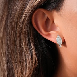 Hoop Earrings for Women 925 Sterling Silver Dainty Cubic Zirconia Huggie Earrings 14k Gold Plated Olive Leaf Stud Earrings Hypoallergenic Wedding Birthday Jewelry Gifts (Silver)