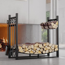 Fire Beauty Fireplace Log Rack with Kindling Holder and Firewood Storage - Includes 4 Tools (19.8")