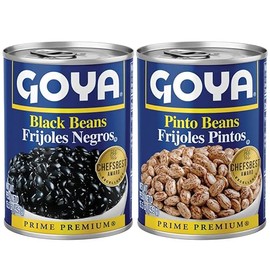 Goya Canned Beans Variety Pack, 1 Can Black Beans & 1 Can Low Sodium Pinto Beans, Gluten-Free, Vegan, High Fiber Pantry Staples, 15.5 oz Each