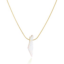Tooliks - Opal Israel Map Necklace – Gold Filled White Opal – Minimalist Judaica Jewelry Gift for Women & Men (White, Gold Filled)