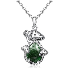 Jewlikee Mushroom Necklace for Women Moss Agate Necklace Mushroom Jewelry Gifts for Women Sterling Silver Pendant Lovers Anniversary Birthday Mothers Day