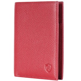 VON HEESEN Men's Leather Wallet with Coin Compartment and RFID Protection, Genuine Leather Wallet for Men and Women, Wallet, red, Without coin compartment, Without coin compartment