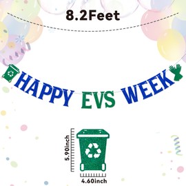 Happy EVS Week Banner - Environmental Services Week Decor, Happy EVS Week Appreciation Party Decorations Green Blue Glitter
