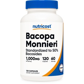 Nutricost Bacopa Monnieri 1,000mg, 120 Capsules (60 Servings) - Non-GMO, Gluten Free, and Vegetarian Friendly