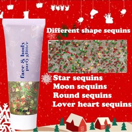 Body Glitter Stick, Christmas Makeup, Christmas Face Body Glitter Gel,Christmas Stocking Stuffers Gift Decorations,Festival Makeup for Women Kids Girls, 50ml