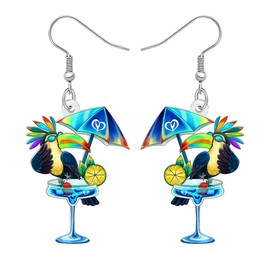 BAMAY Acrylic Cute Toucan Bird Earrings Tropical Floral Margarita Cocktail Glass Dangle Flower Summer Jewelry Bird Lover Gifts for Women Mom (Blue)