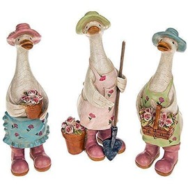 Davids Floral Garden Ducks - Complete Set of 3 - Duck Gardener Ornament Gift