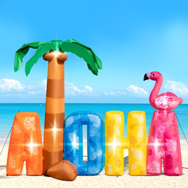 7.2FT Inflatable Aloha Sign with Palm Tree Flamingo for Luau