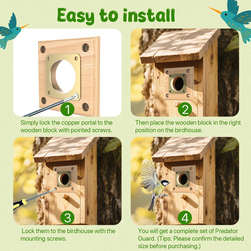 Ensayeer 4 Pack Predator Guards for Birdhouses, Strong Wooden Birdhouse