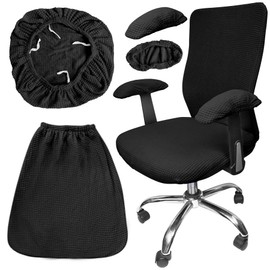 Tottist 4 Pcs Office Chair Covers Set Computer Universal Protective Stretchable Chair Seat Covers Desk Armrest Covers Slipcovers Pads Office Cushion Backrest for Rotating (Black)
