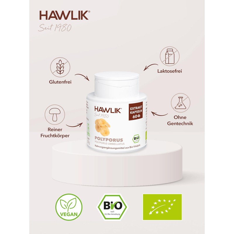 HAWLIK Vital Mushrooms Polyporus Extract Capsules - 60 Capsules -