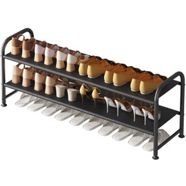 INGIORDAR Shoe Rack 2 Tier Long Storage Organizer Wide Metal Shoe Shelf for Closet Entryway Black