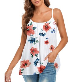 Built in Bra Tank Top with Shelf Bra Cup for Legging Spaghetti Strap Summer Top with Padded Bra Shelf Bra for Sports Yoga Floral Print 2XL