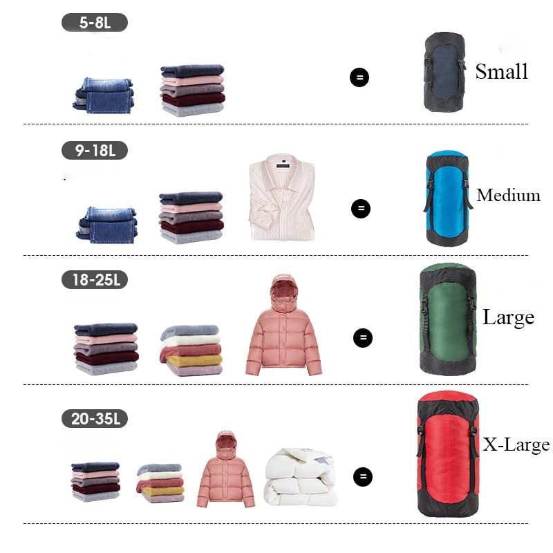 Yundxi Compression Stuff Sack, 8L/18L/25L/35L Lightweight Sleeping Bags Storage Compression