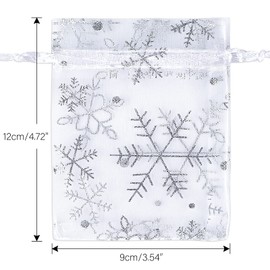 G2PLUS 9 x 12 cm Organza Bags Christmas, White Christmas Organza Bags, Pack of 50 Small Gift Organza Bags, Snowflake Organza Bags with Drawstring for Gift Christmas Decoration