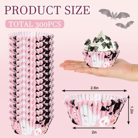 JarThenaAMCS 300Pcs Halloween Cupcake Liner Pink Boo Ghost Baking Cup Paper Muffin Cupcake Wrapper for Trick or Treat Party Supplies
